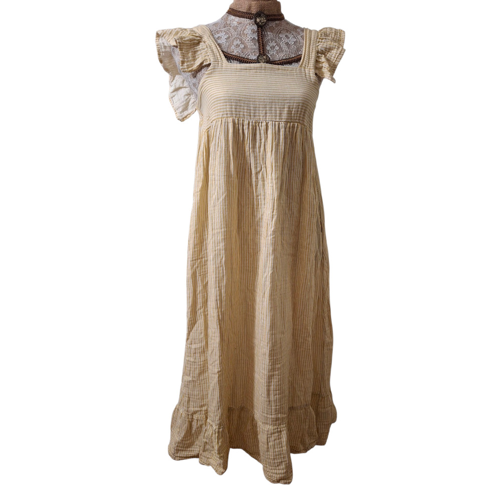 Miou Muse yellow Striped Ruffle Sleeve Dress with Pockets size S - Picture 2 of 8